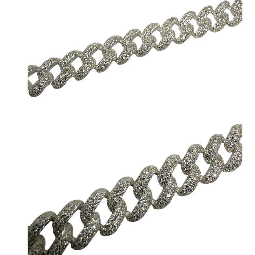 Iced Out Cuban Link Kette Rhodiniert breit 10.5mm 60-65cm lang 925 Sterling Silber