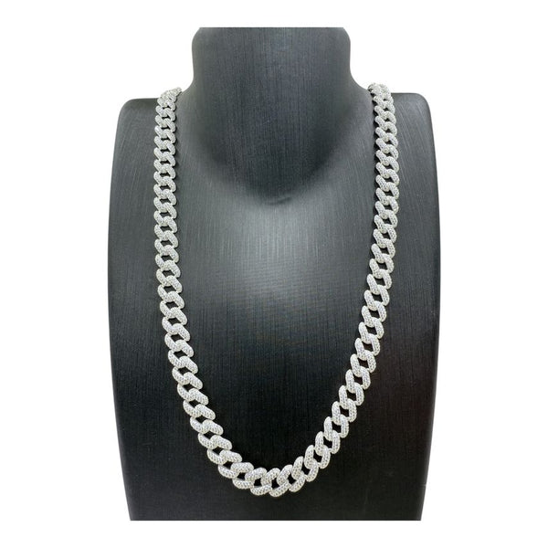 Iced Out Cuban Link kette- 10.5mm breit x 60-65 lang - silber 925 lang 925 Sterling Silber