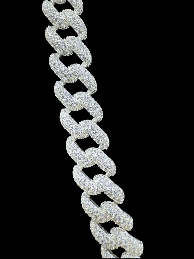 Iced Out Cuban Link Kette Rhodiniert breit 10.5mm 60-65cm lang 925 Sterling Silber