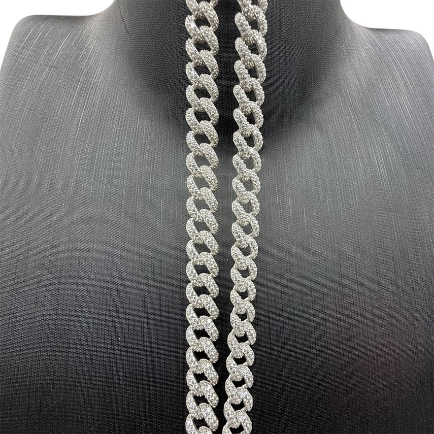 Iced Out Cuban Link Kette Rhodiniert breit 8.5mm 60cm lang 925 Sterling Silber