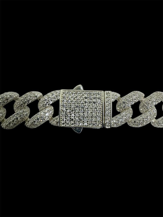 Iced Out Cuban Link Kette breit 10mm 925 Sterling Silber