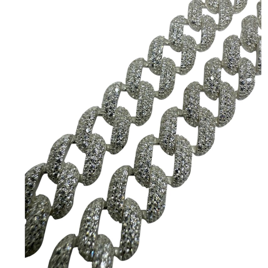 Iced Out Cuban Link Kette breit 10mm 925 Sterling Silber