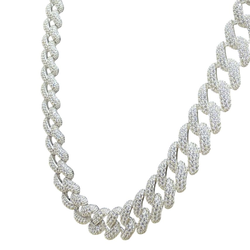 Iced Out Cuban Link Kette breit 10mm 925 Sterling Silber