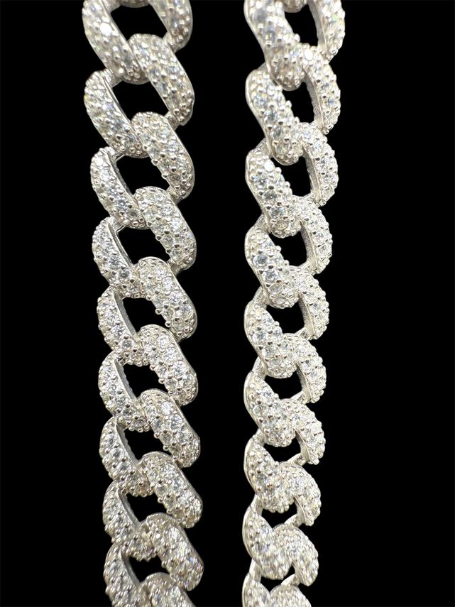 Iced Out Cuban Link Kette Rhodiniert breit 8.5mm 60cm lang 925 Sterling Silber
