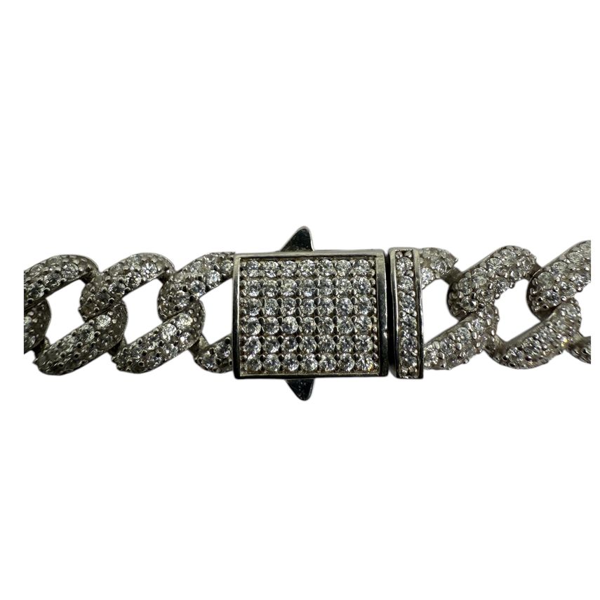 Iced Out Cuban Link Kette Rhodiniert breit 8.5mm 60cm lang 925 Sterling Silber