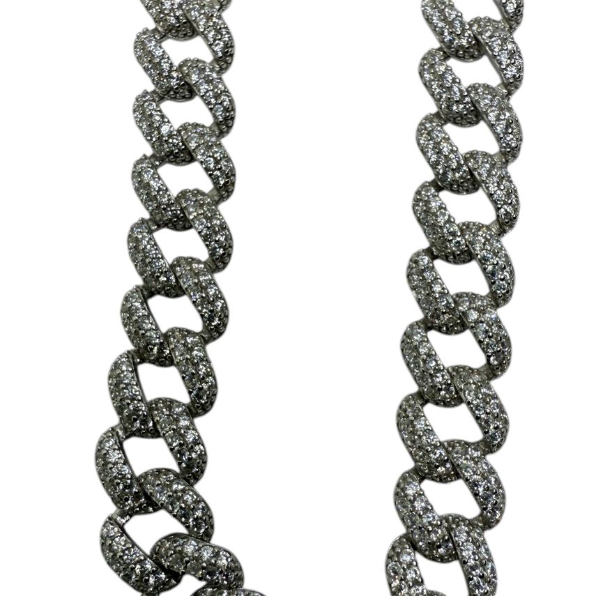 Iced Out Cuban Link Kette Rhodiniert breit 8.5mm 60cm lang 925 Sterling Silber