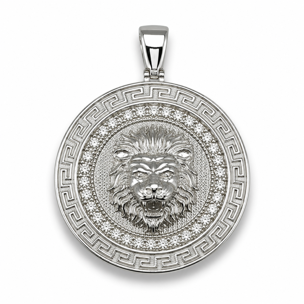 Iced Out Löwen Anhänger Rund aus 925 Sterlingsilber XL