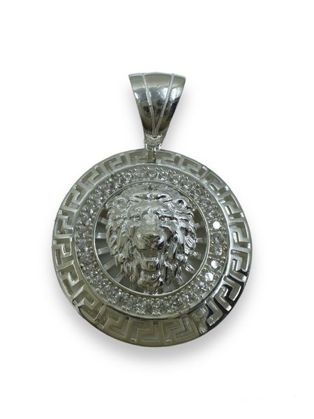 Iced Out Löwen Rund Anhänger aus 925 Sterlingsilber