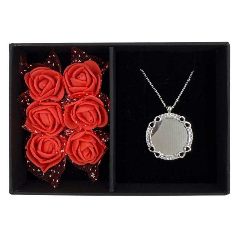 Infinity Halskette – Runde Gravurplatte – Limitierte Edition – 925 Silber – Inklusive Rosenbox & Wunschgravur