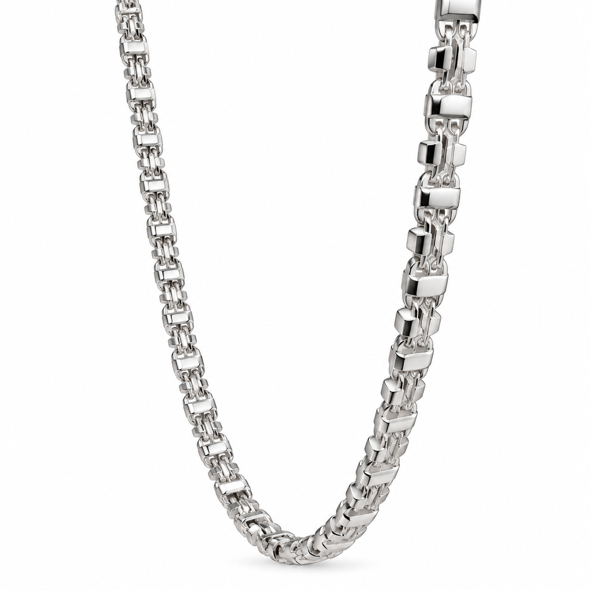 Käfigkette aus 925 Silber, 4.5 mm breit, 55–65 cm lang, ca. 40–43 g – markante Halskette Massiv für stilbewusste Männer Made in Italy.