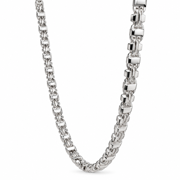 Käfigkette aus 925 Silber, 4.5 mm breit, 55–65 cm lang, ca. 40–43 g – markante Halskette Massiv für stilbewusste Männer Made in Italy.