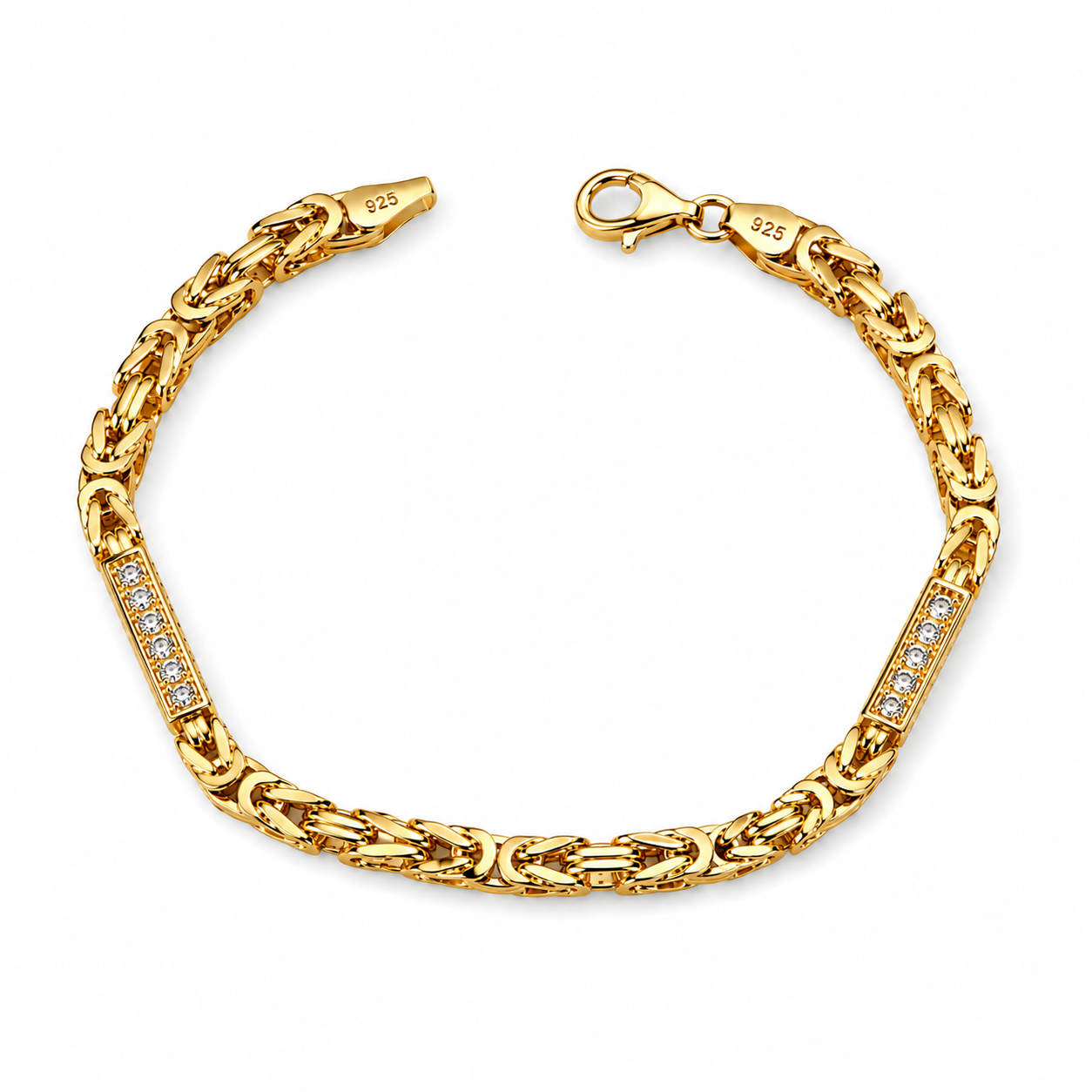 Königskette Armband 4 mm Iced Out – 925 Silber, 18K Gold vergoldet Massiv
