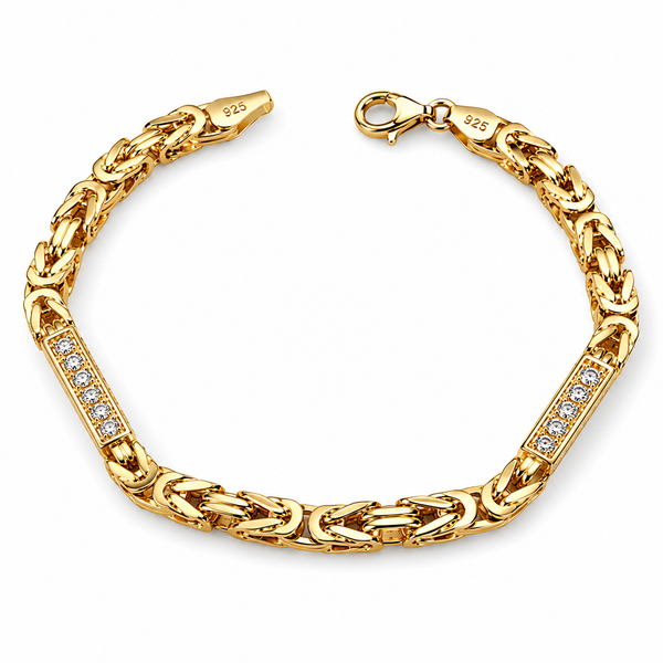 Königskette Armband Iced Out 6 mm aus 925er Silber, 18 Karat vergoldet