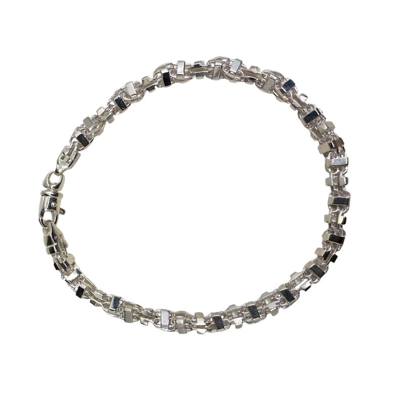 Massives Käfigkette Armband aus 925er Silber, 4.5 mm breit, mit markanter Gliederstruktur und glänzender Oberfläche.