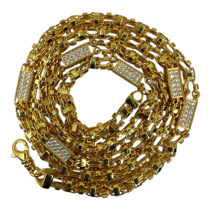 Käfigkette Iced-Out 5mm Vergoldet breit Silber 925