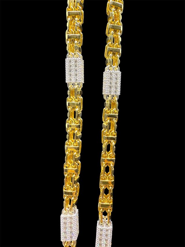 Käfigkette Iced-Out 9mm breit Silber 925 MIT 18K ECHTGOLD VERGOLDUNG