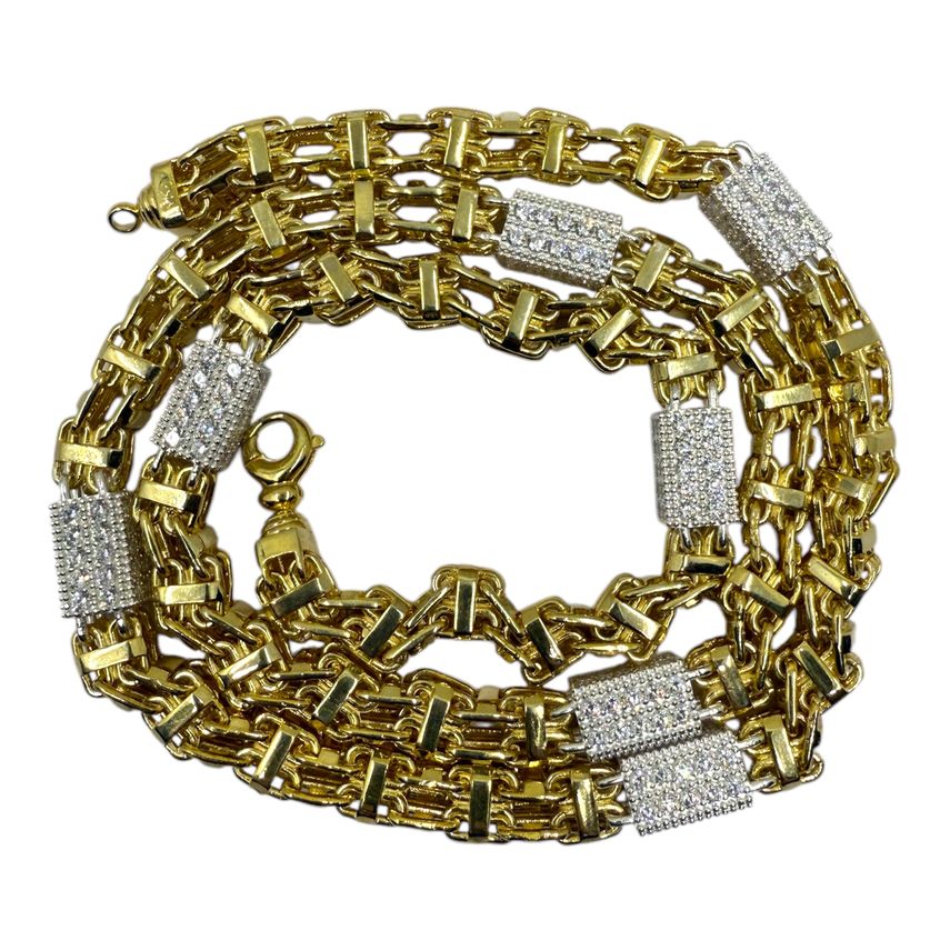Käfigkette Iced-Out 9mm breit Silber 925 MIT 18K ECHTGOLD VERGOLDUNG