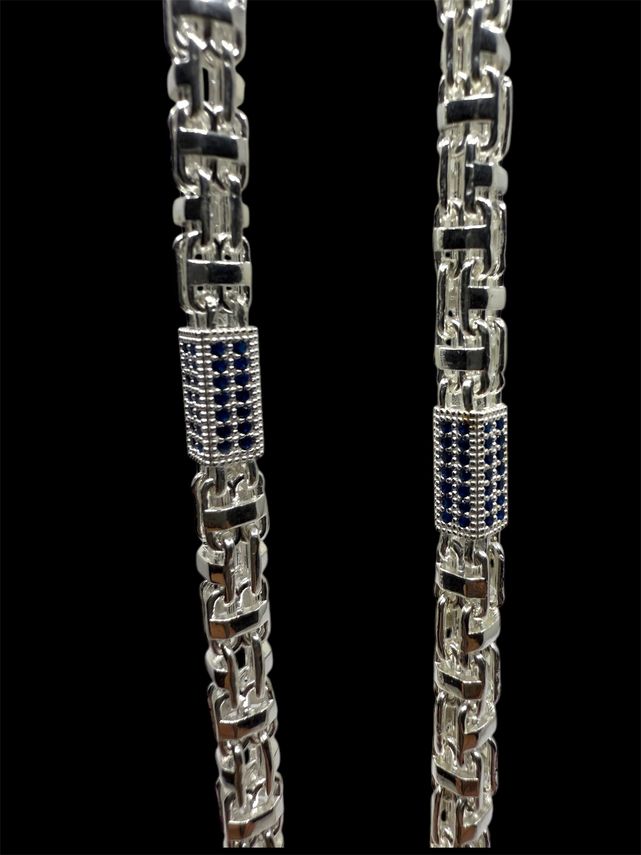 Käfigkette Iced-Out Blau 6mm breit Silber 925
