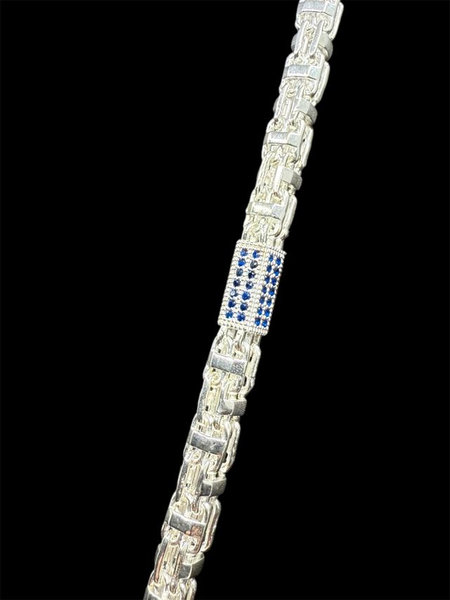 Käfigkette Iced-Out Blau 6mm breit Silber 925