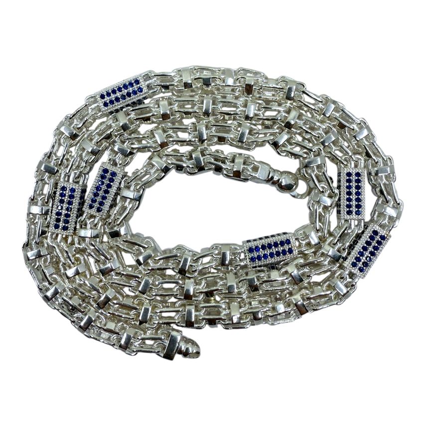 Käfigkette Iced-Out Blau 6mm breit Silber 925