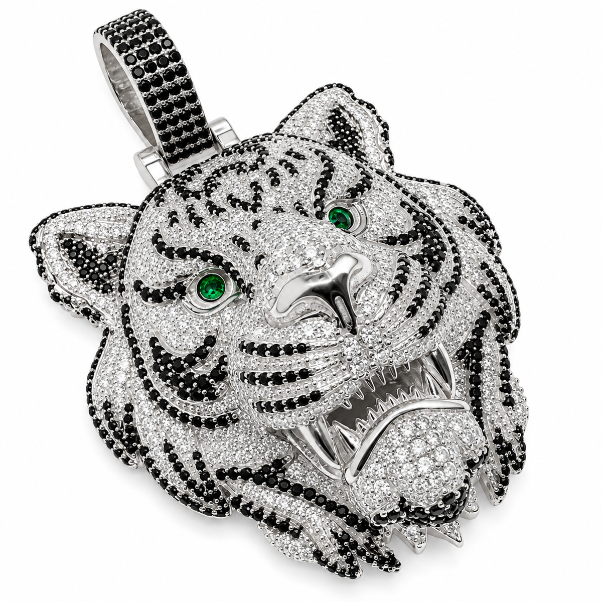 Löwen Anhänger 3D 925 Silber  – Iced Out Zirkonia XXL