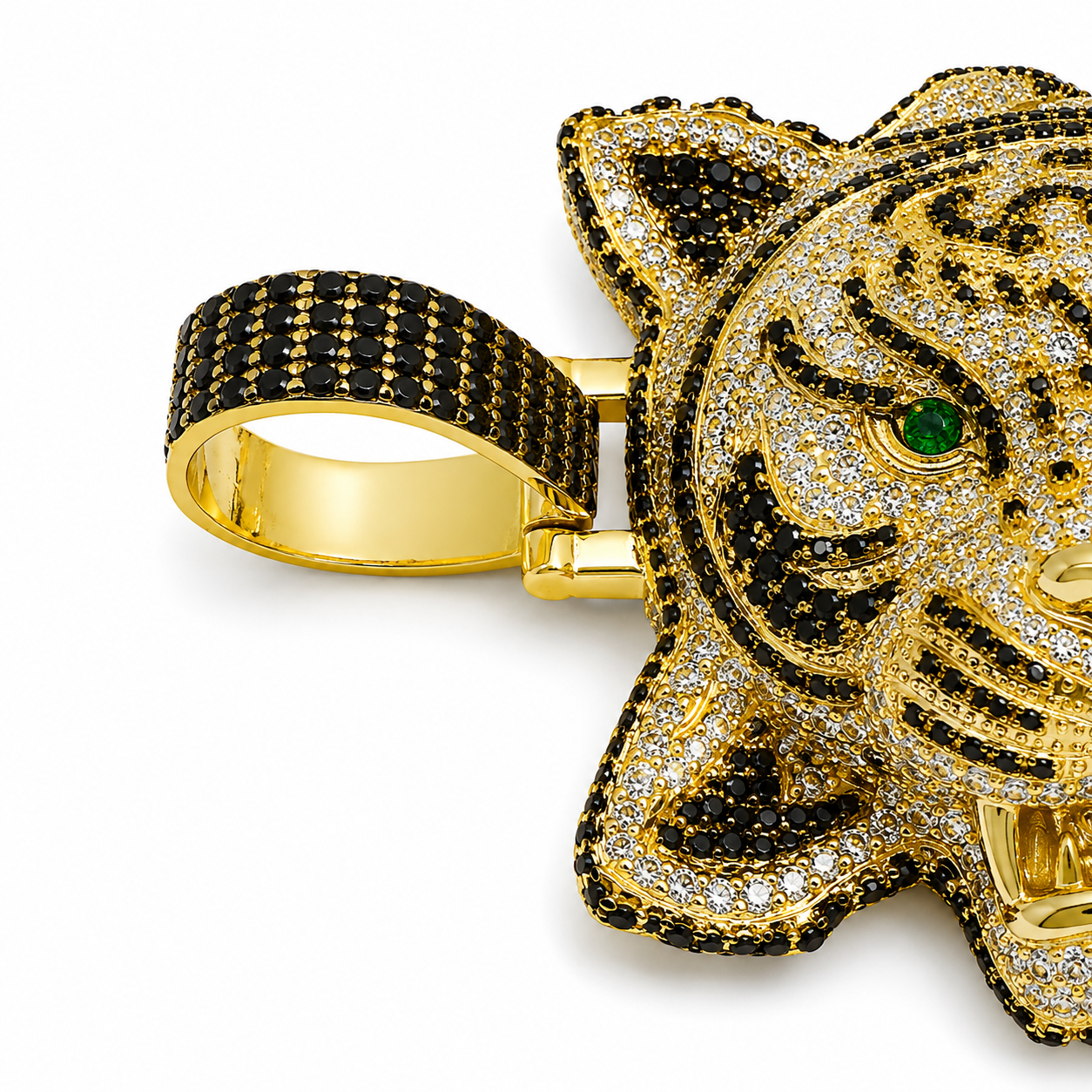 Löwen Anhänger 3D 925 Silber 18K Gold vergoldet – Iced Out Zirkonia XXL