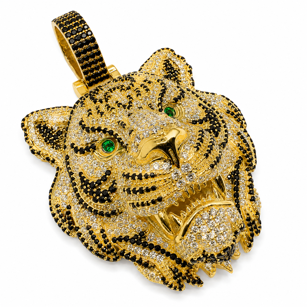 Löwen Anhänger 3D 925 Silber 18K Gold vergoldet – Iced Out Zirkonia XXL