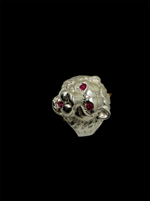 Löwenring Herrenring Löwenkopf aus 925 Silber massiv Rote Augen
