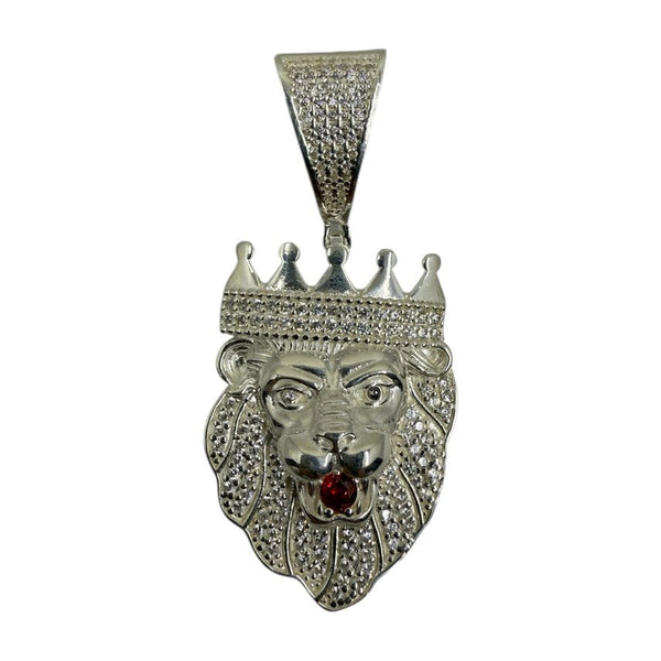 Löwenkopf-Anhänger Iced Out mit roten Steinen aus 925er Sterlingsilber
