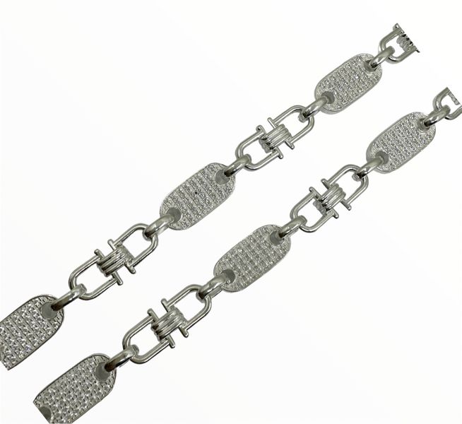 Plattenkette Iced Out (Steigbügelkette) 12 mm aus 925er Silber – Ansicht 6