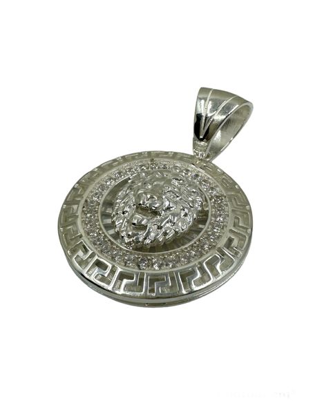 Iced Out Löwen Rund Anhänger aus 925 Sterlingsilber
