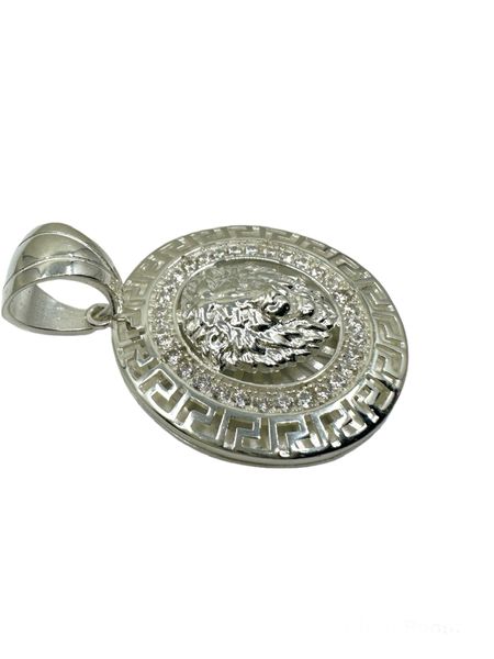 Iced Out Löwen Rund Anhänger aus 925 Sterlingsilber