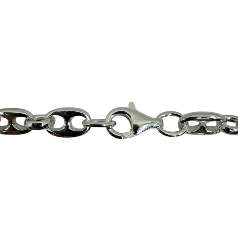 Platten-Bohnen-Kette aus 925 Sterling Silber 8 mm breit