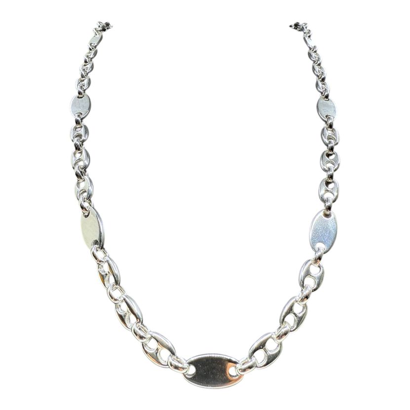 Platten-Bohnen-Kette aus 925 Sterling Silber 8 mm breit