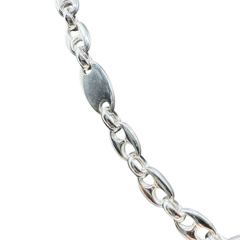 Platten-Bohnen-Kette aus 925 Sterling Silber 8 mm breit