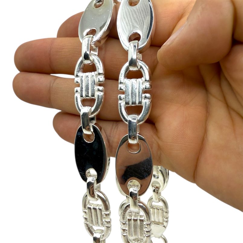 Plattenkette - 17mm breit 70cm lang - Silber 925 Massiv