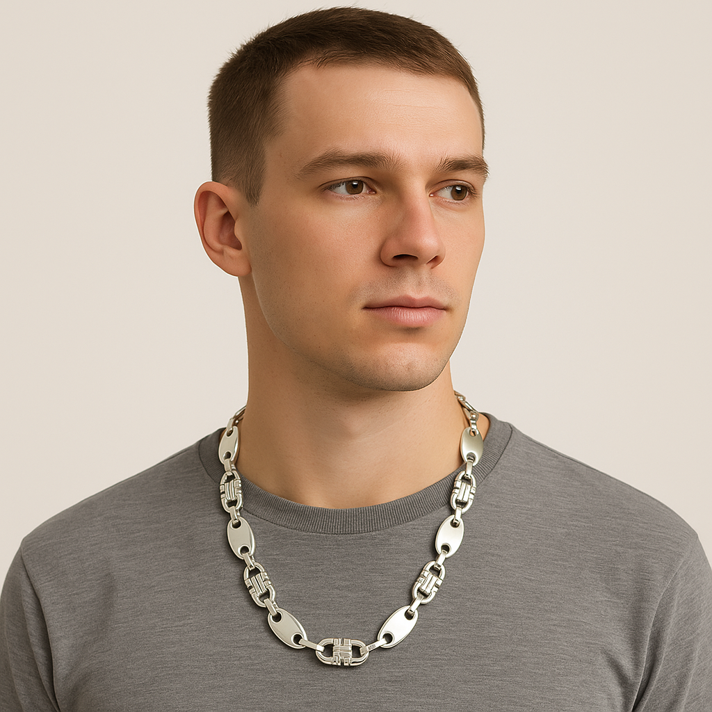 Plattenkette - 17mm breit 70cm lang - Silber 925 Massiv