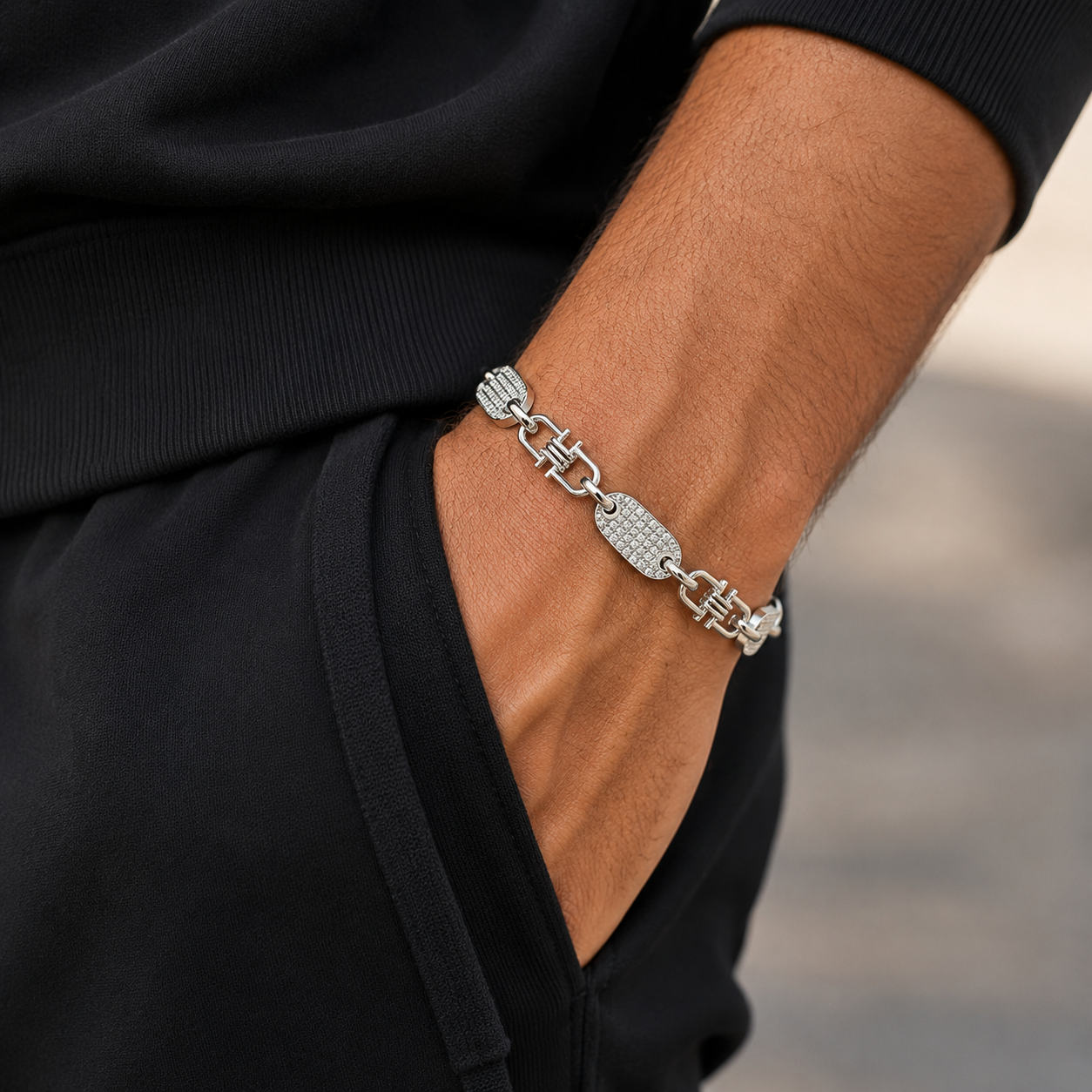 Plattenkette ICED OUT Armband 10mm aus 925 Sterling Silber