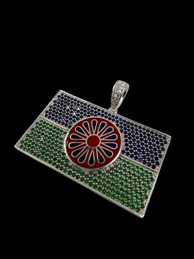 Roma Rad Wappenanhänger Romani Flaggenanhänger Silber 925
