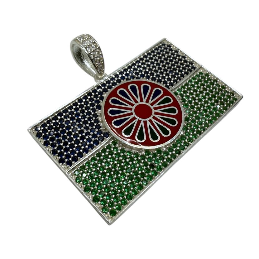 Roma Rad Wappenanhänger Romani Flaggenanhänger Silber 925