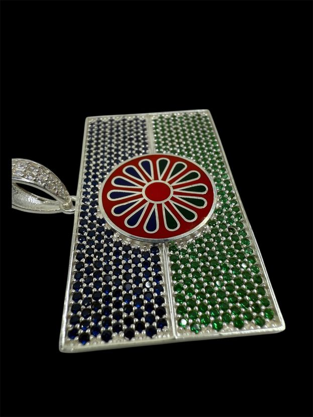 Roma Rad Wappenanhänger Romani Flaggenanhänger Silber 925