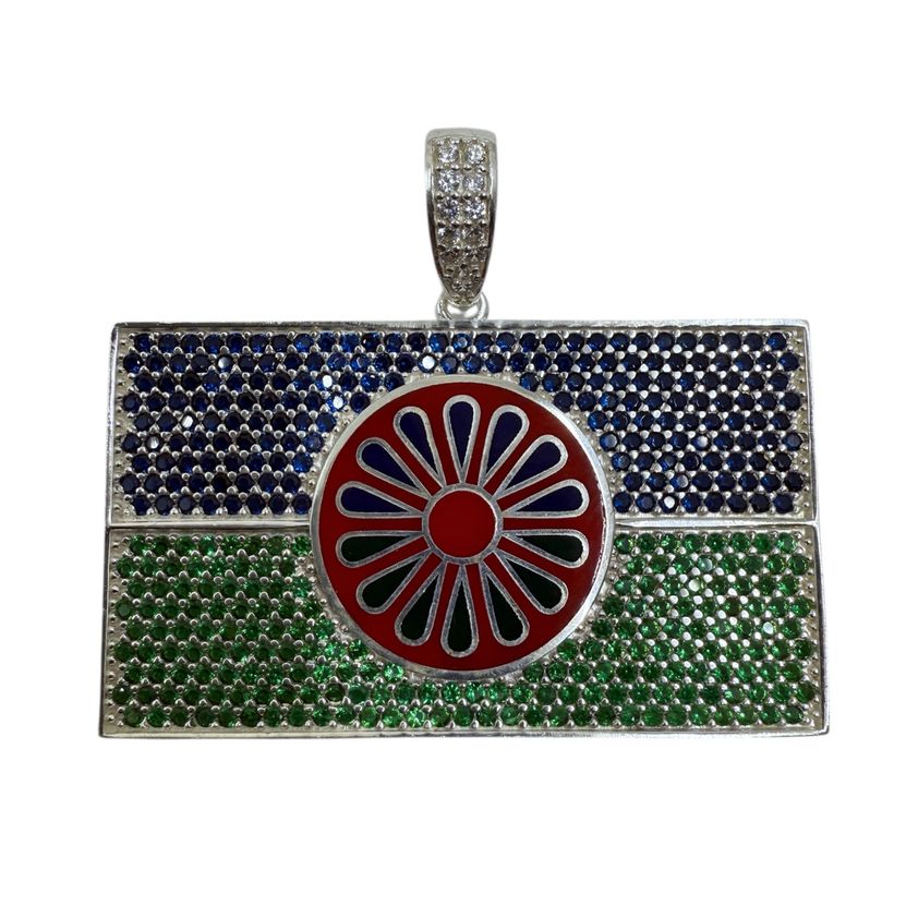 Roma Rad Wappenanhänger Romani Flaggenanhänger Silber 925