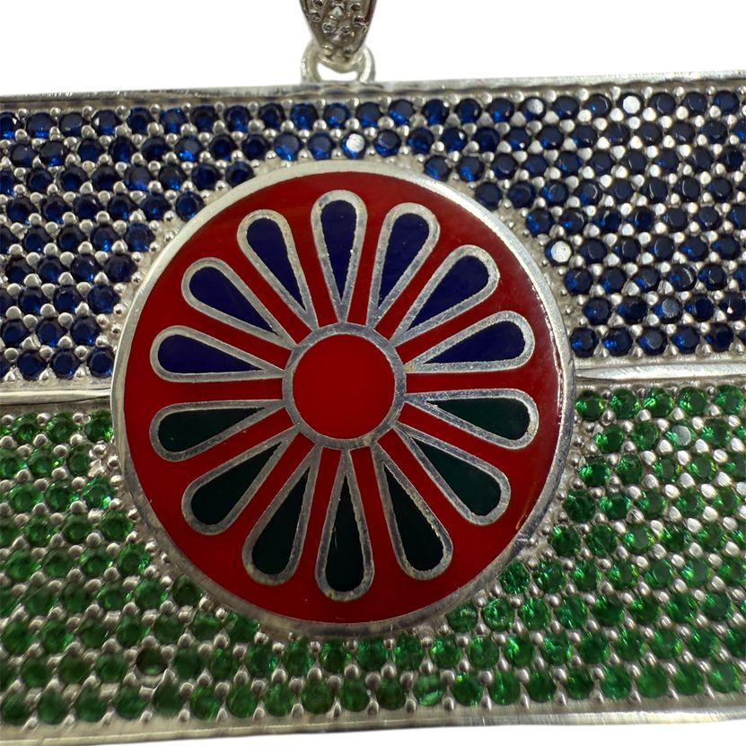 Roma Rad Wappenanhänger Romani Flaggenanhänger Silber 925