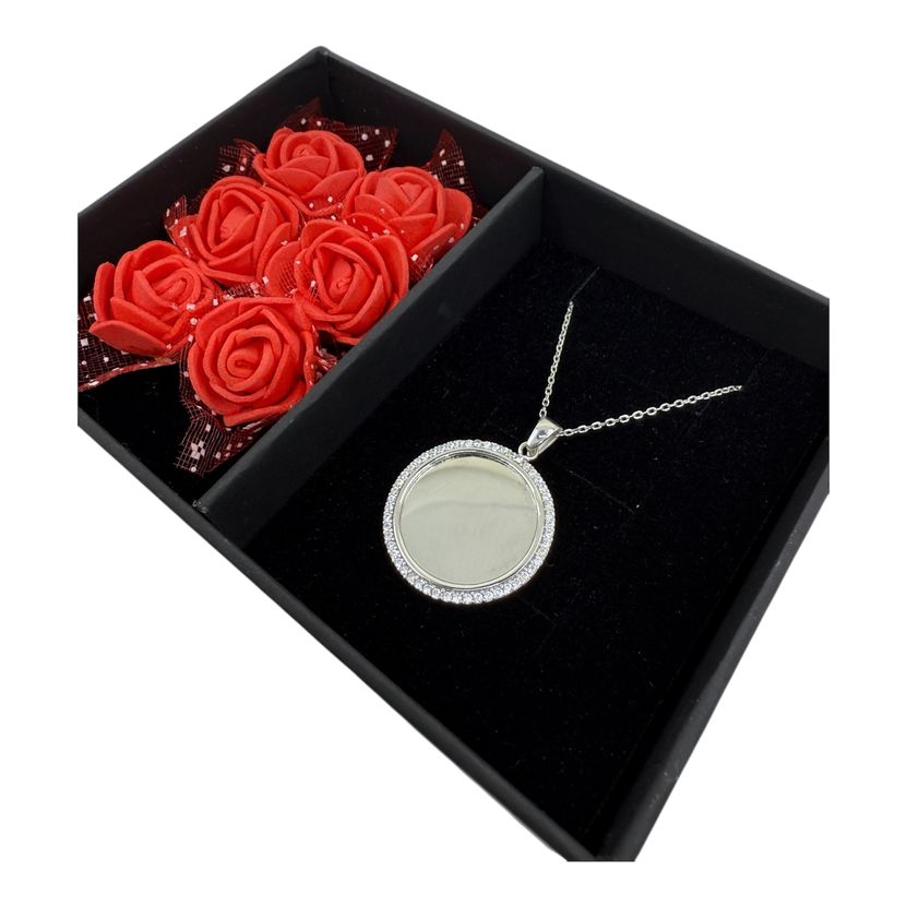 Runde Platte Halskette – Limitierte Edition – 925 Silber – Inklusive Rosenbox & Wunschgravur  Halskette mit runder Gravurplatte – 925 Sterling Silber