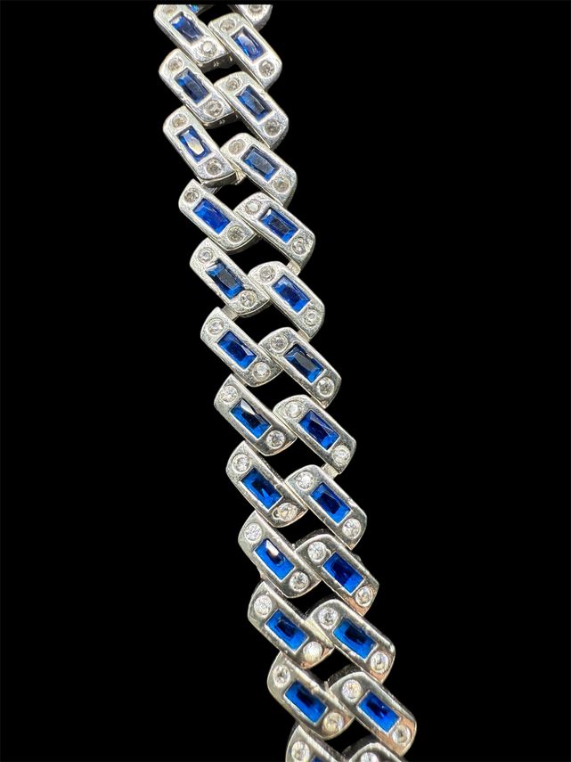 SET ICED OUT Cuban Link Blau Panzerkette Silber925 - 10mm