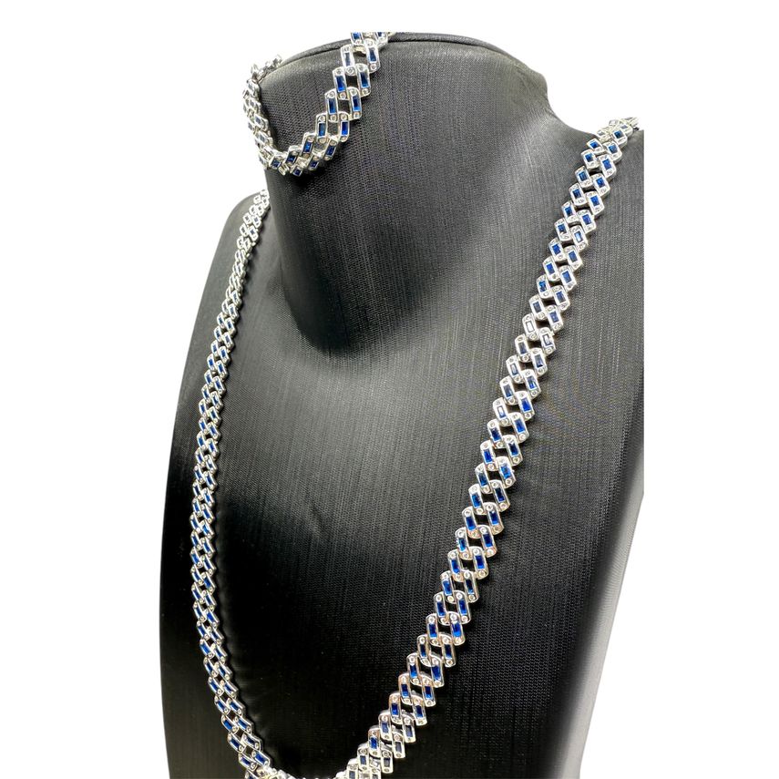 SET ICED OUT Cuban Link Blau Panzerkette Silber925 - 10mm