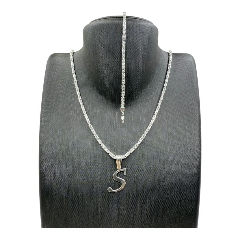Set Königskette 2,2 mm mit Armband und Wunschbuchstabe aus 925er Silber