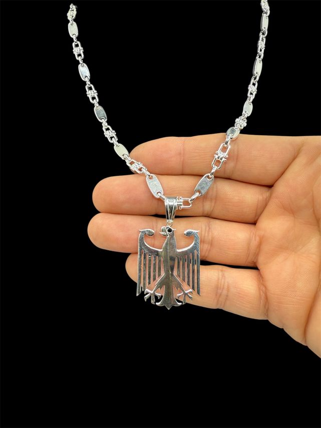 SET Plattenkette 5mm breit + Deutschland Adler Anhänger aus Silber925