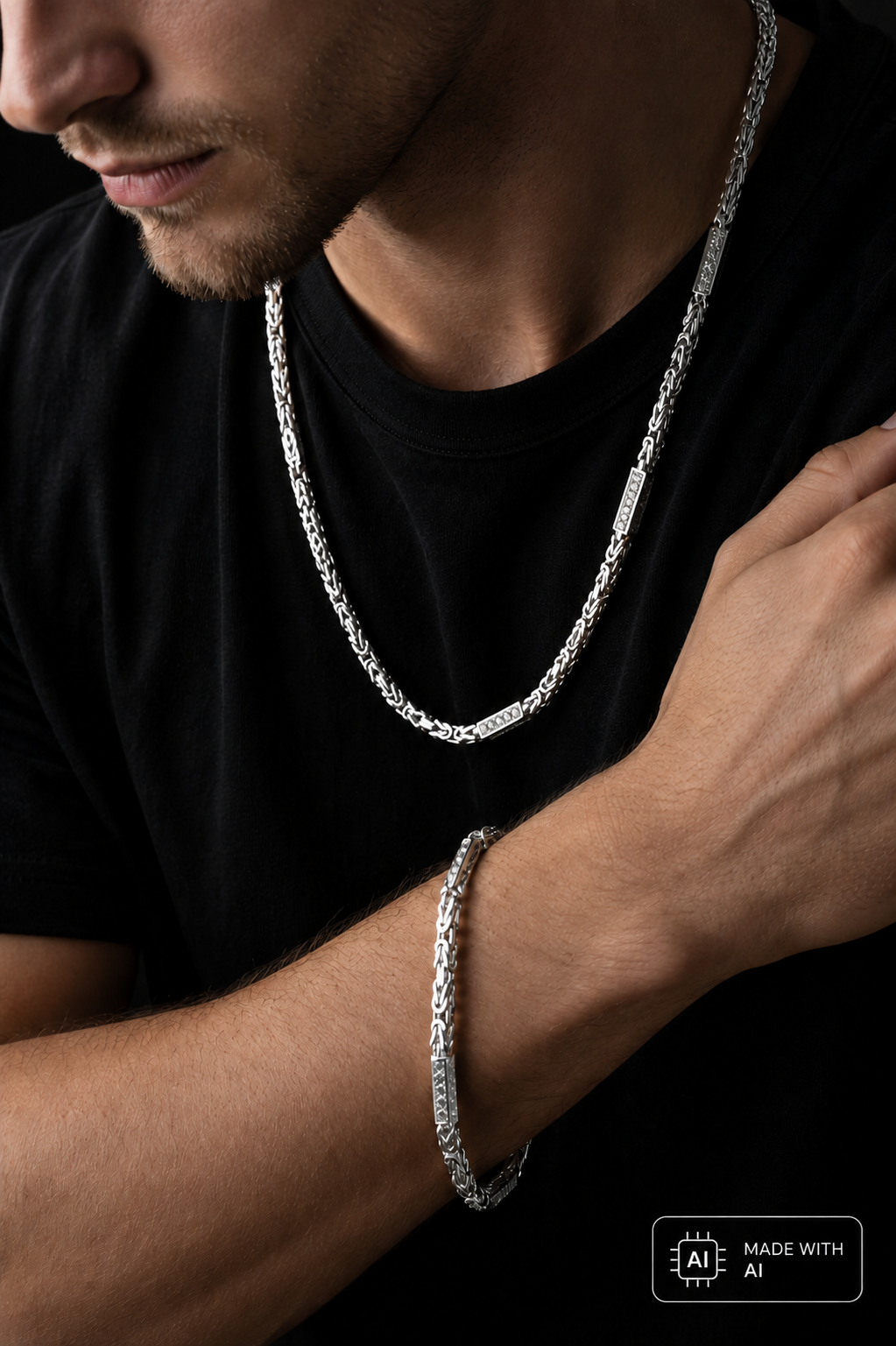 ET Königskette ICED OUT Mit Armband- 4 mm breit 60-70cm lang - Silber 925er