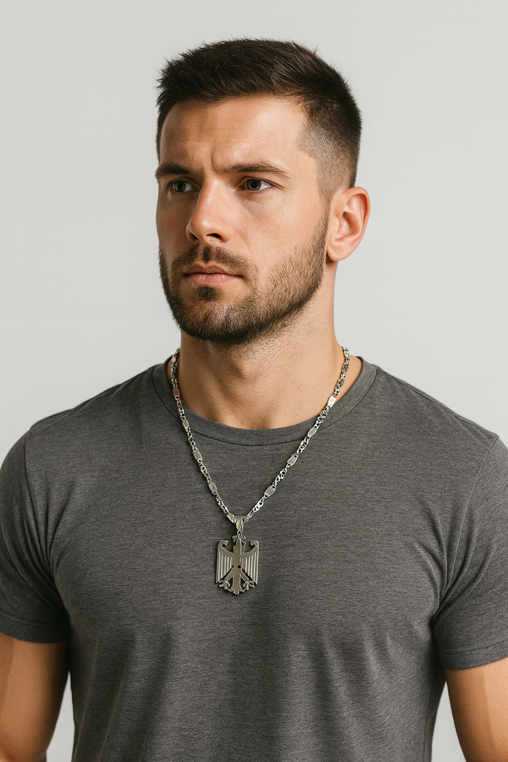 SET Plattenkette 5mm breit + Deutschland Adler Anhänger aus Silber925